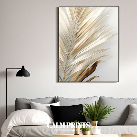 Elegant Beige Palm Leaf on Neutral Background Poster