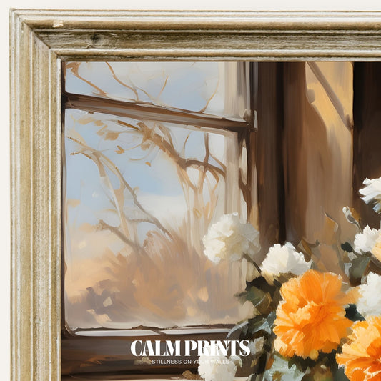 Print of a peaceful afternoon tea moment with sunlight streaming in