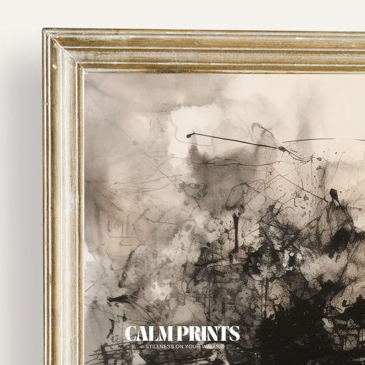 Artistic black and white splatter print in abstract form