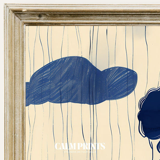 Art print of a solitary blue profile expressing calm introspection