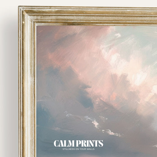 Print of a calm landscape in pastel tones as daylight quietly fades