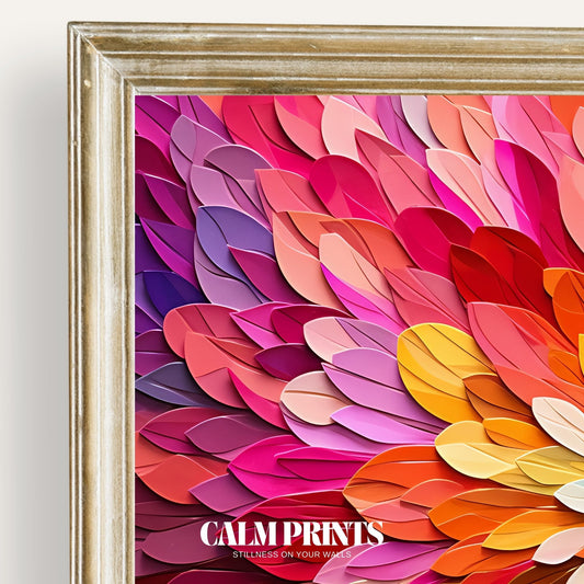Art print of bright petals radiating outward in a dynamic floral burst