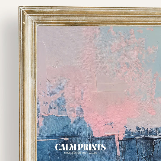 Minimalist abstract print of a calm horizon in soothing neutral shades