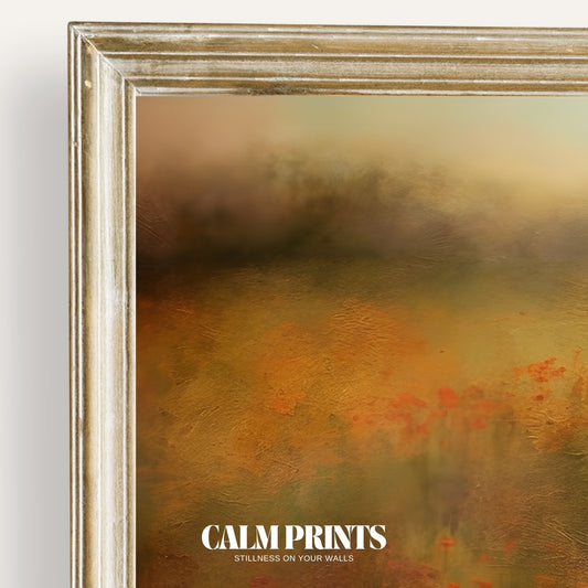 Artwork of a romantic flower meadow blooming under a gentle sky