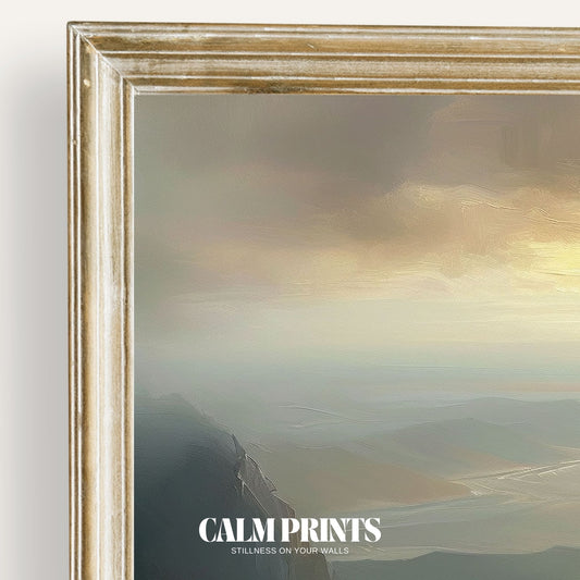 Print of a serene mountain peak evoking a moment of quiet reflection