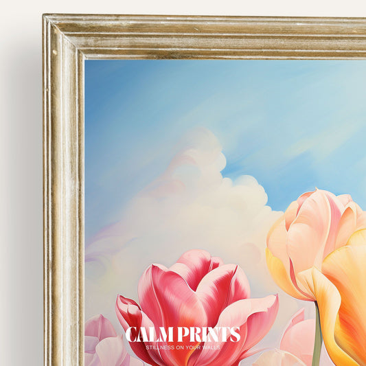 Print of a vibrant tulip field creating a dreamy and joyful floral landscape