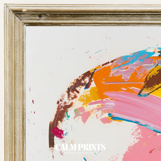 Art print of a vivid abstract face blending shape, colour, and emotion