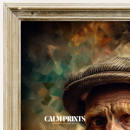 Retro portrait print featuring golden hues and classic vintage charm