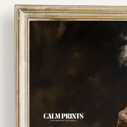 Print of a wise elder in a moment of deep reflection and calm presence