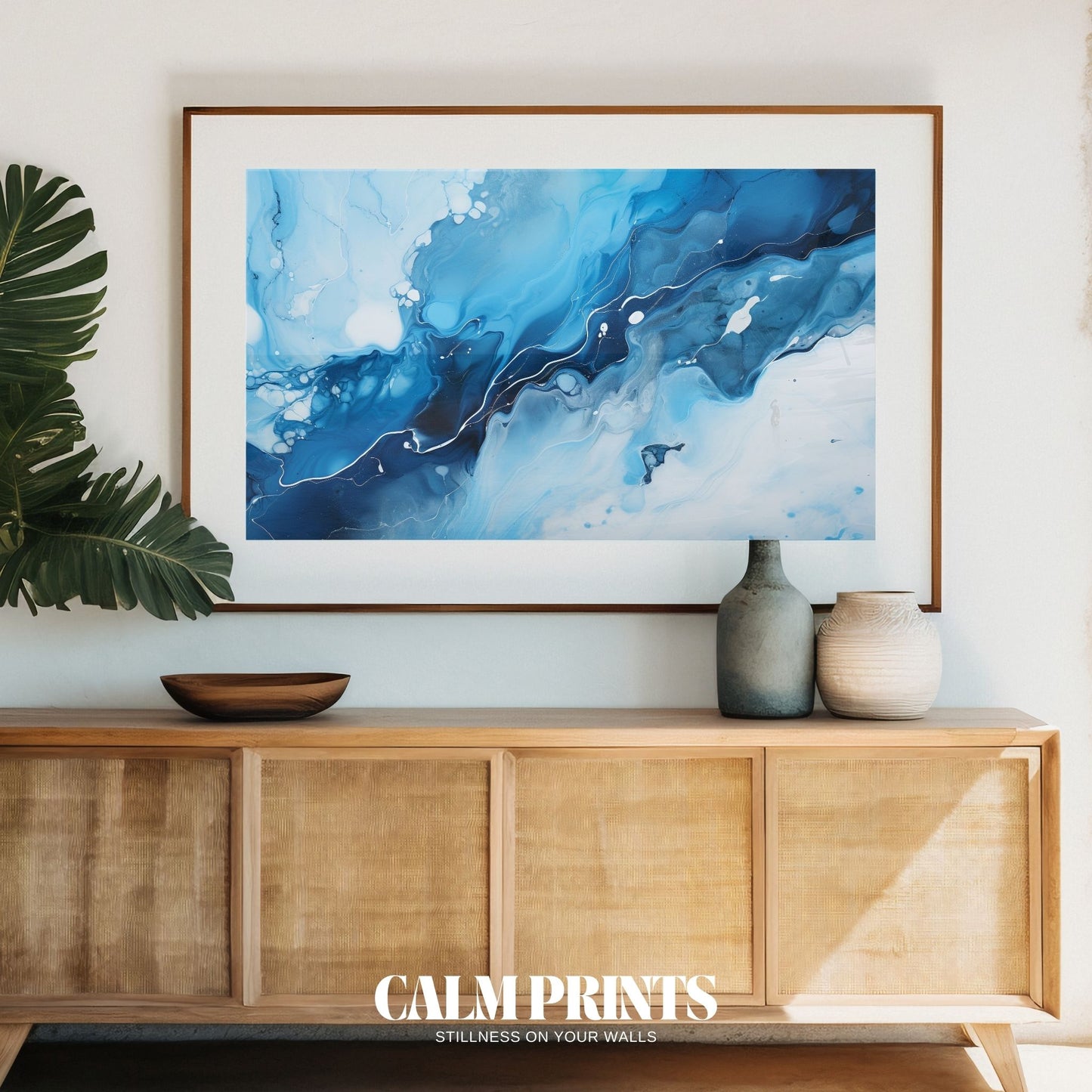 Blue Abstract Waves - Fluid Art Poster