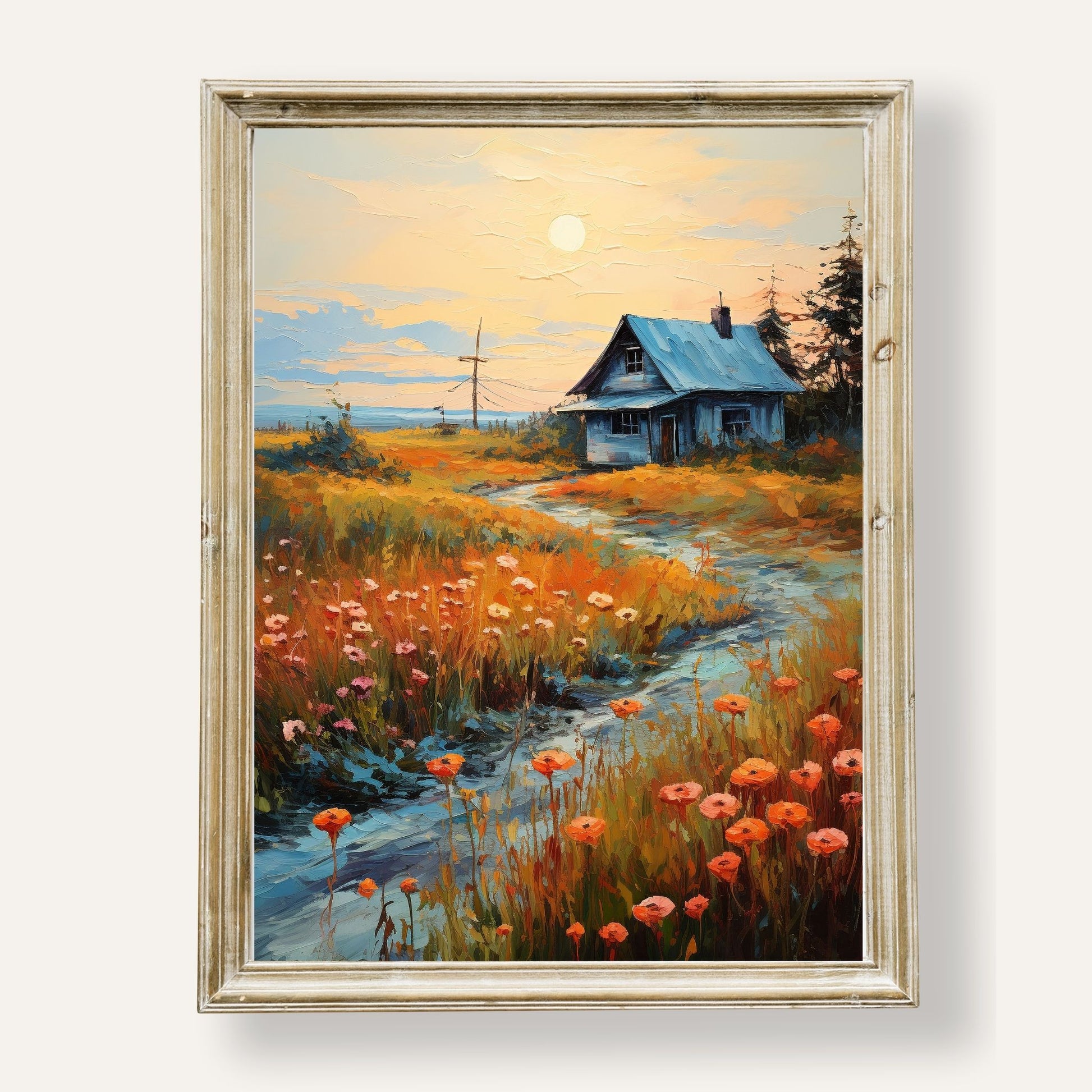 Abandoned cabin surrounded by vibrant autumn field in rustic landscape