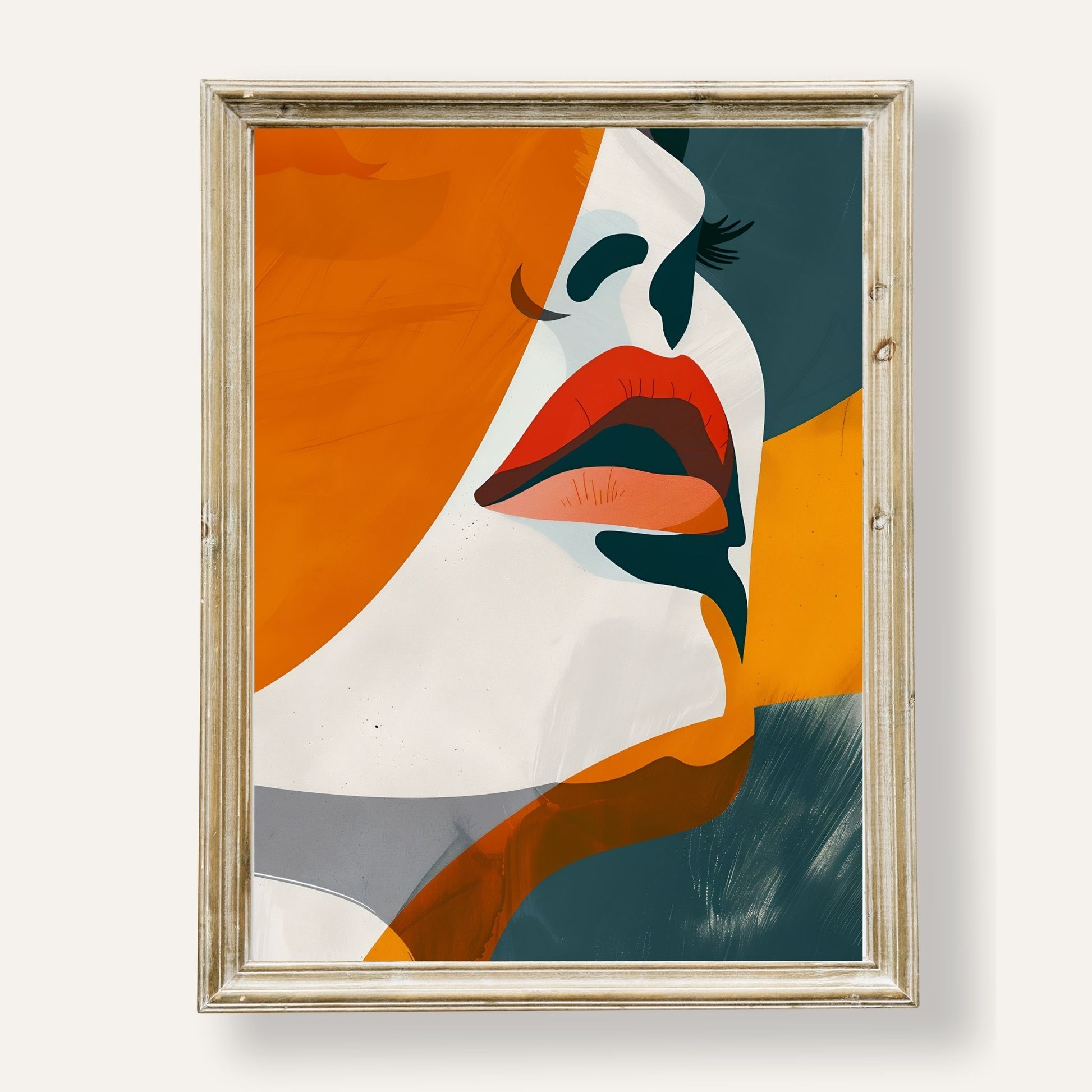 Abstract face silhouette print with modern minimalist lines