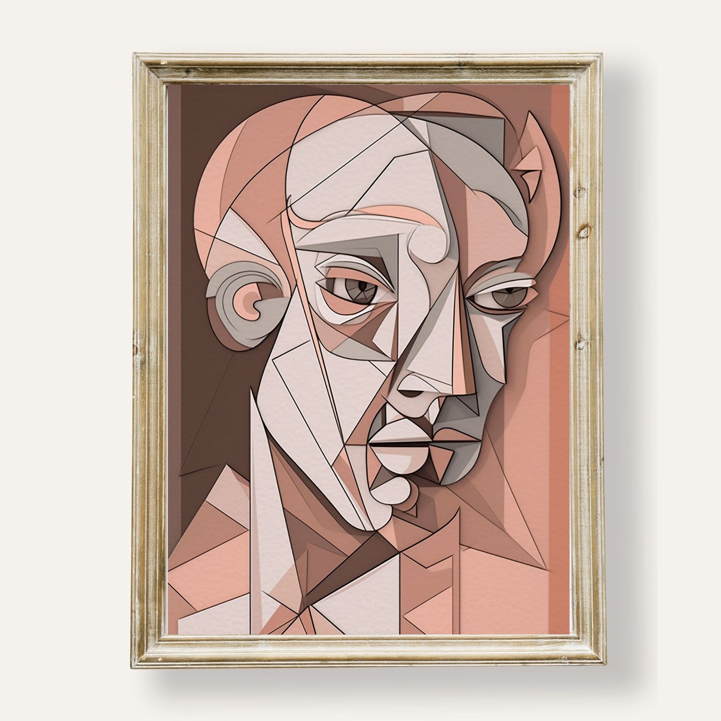 Abstract geometric portrait print with sharp shapes and modern design