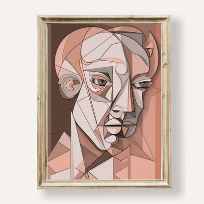 Abstract geometric portrait print with sharp shapes and modern design