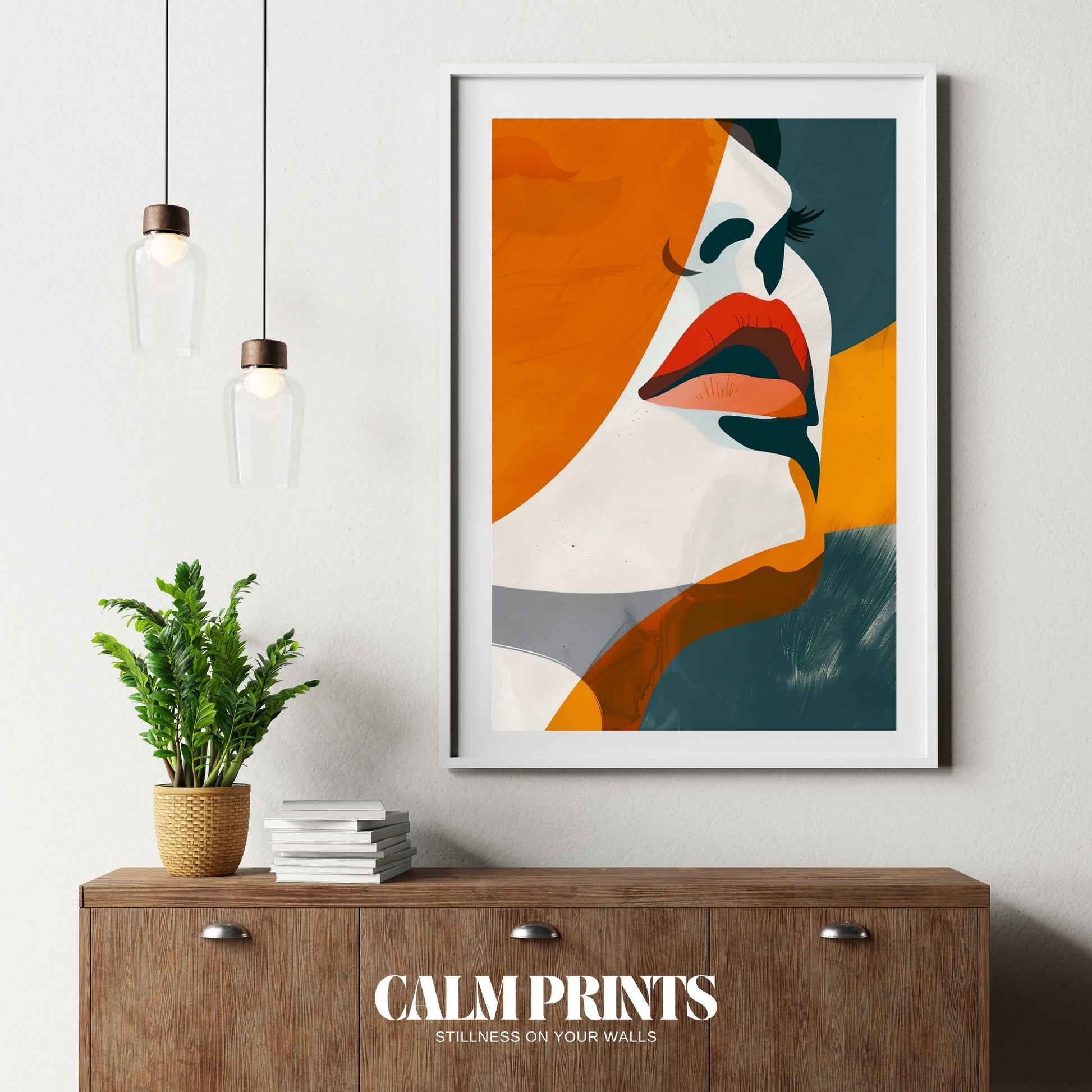 Abstract line art poster of a face silhouette with clean design