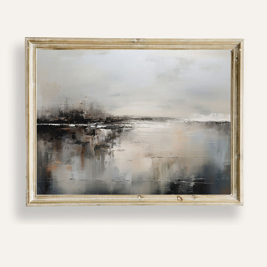 Abstract landscape print in soft neutral tones for calming interiors