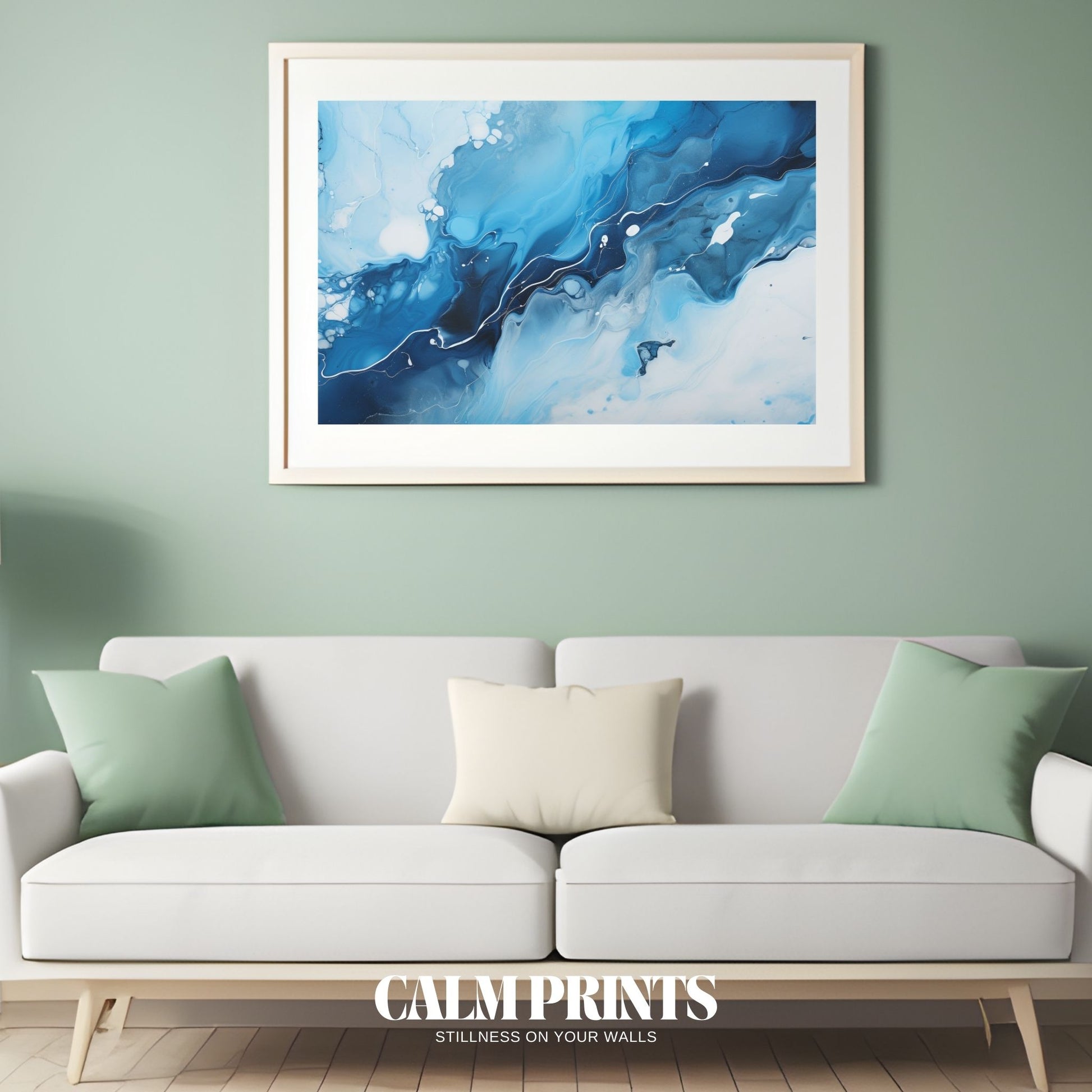 Abstract ocean wave forms created in a stunning fluid art style
