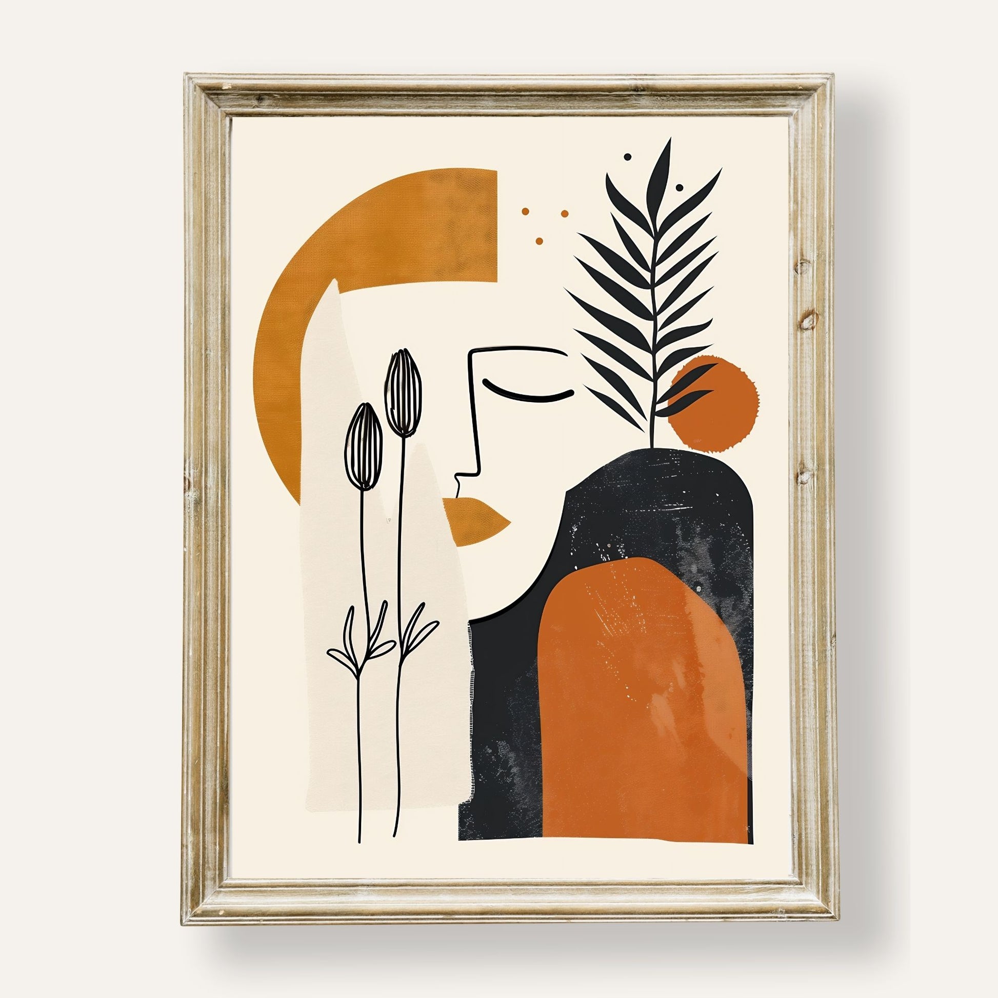 Abstract poster of a woman adorned with soft botanical elements