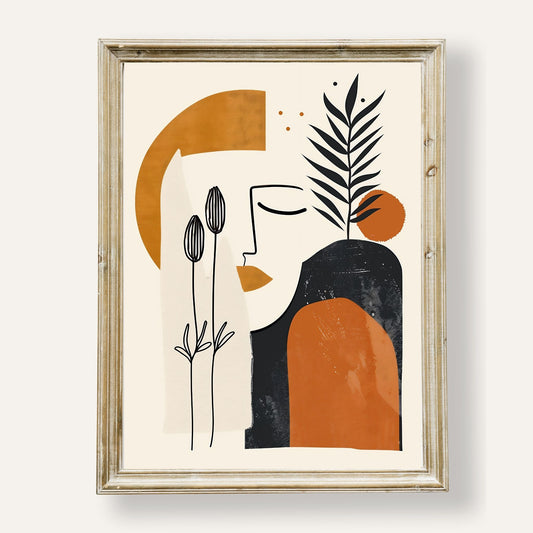 Abstract poster of a woman adorned with soft botanical elements