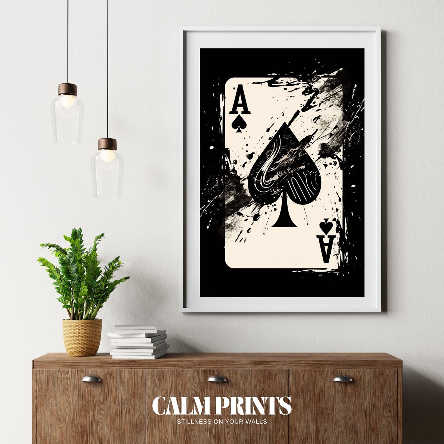 Black and white poster featuring the Ace of Spades in artistic form