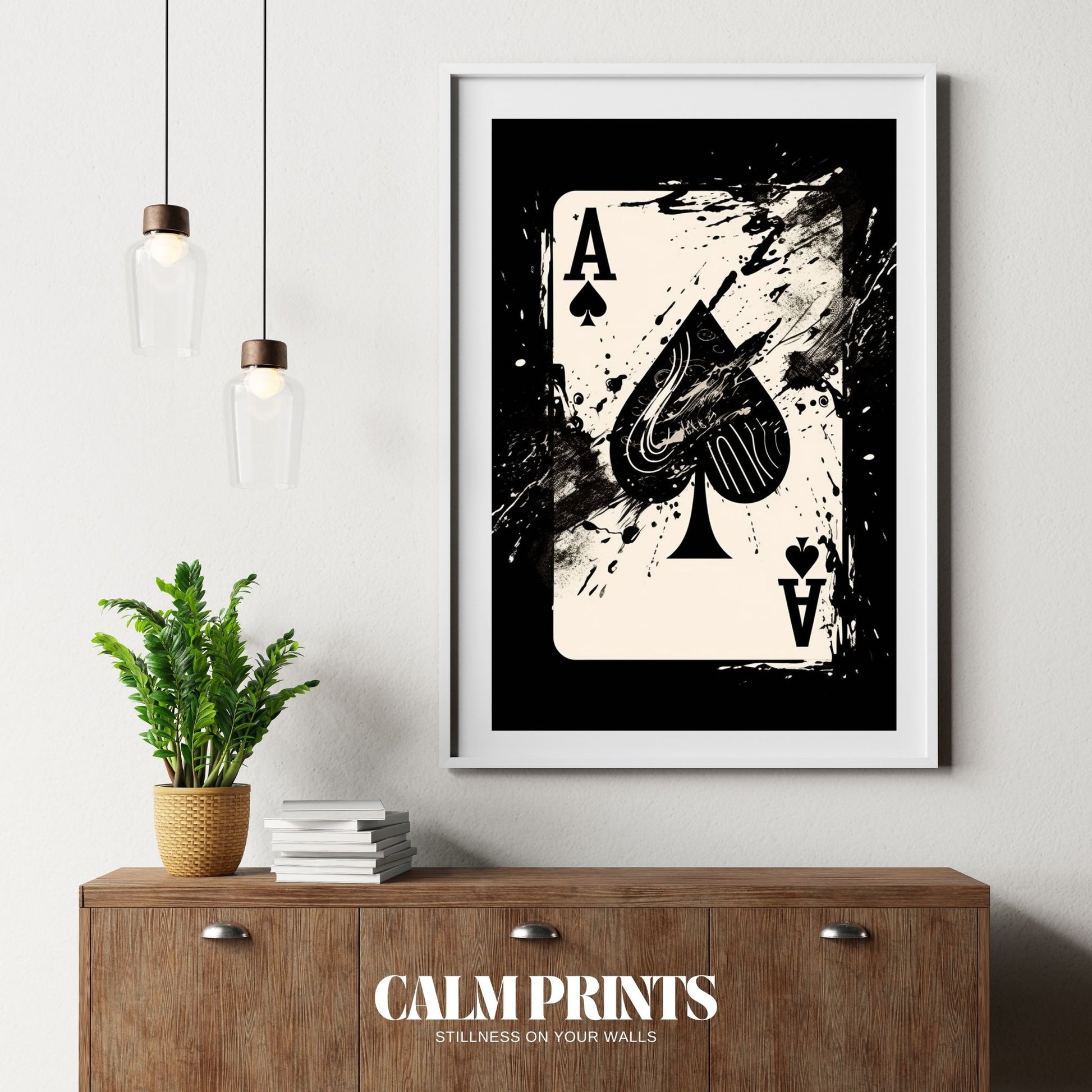 Black and white poster featuring the Ace of Spades in artistic form