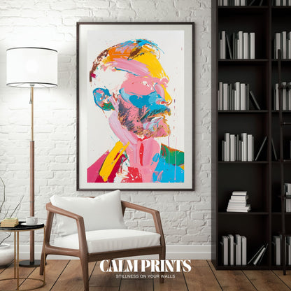 Poster featuring artistic brushwork forming a unique abstract portrait

