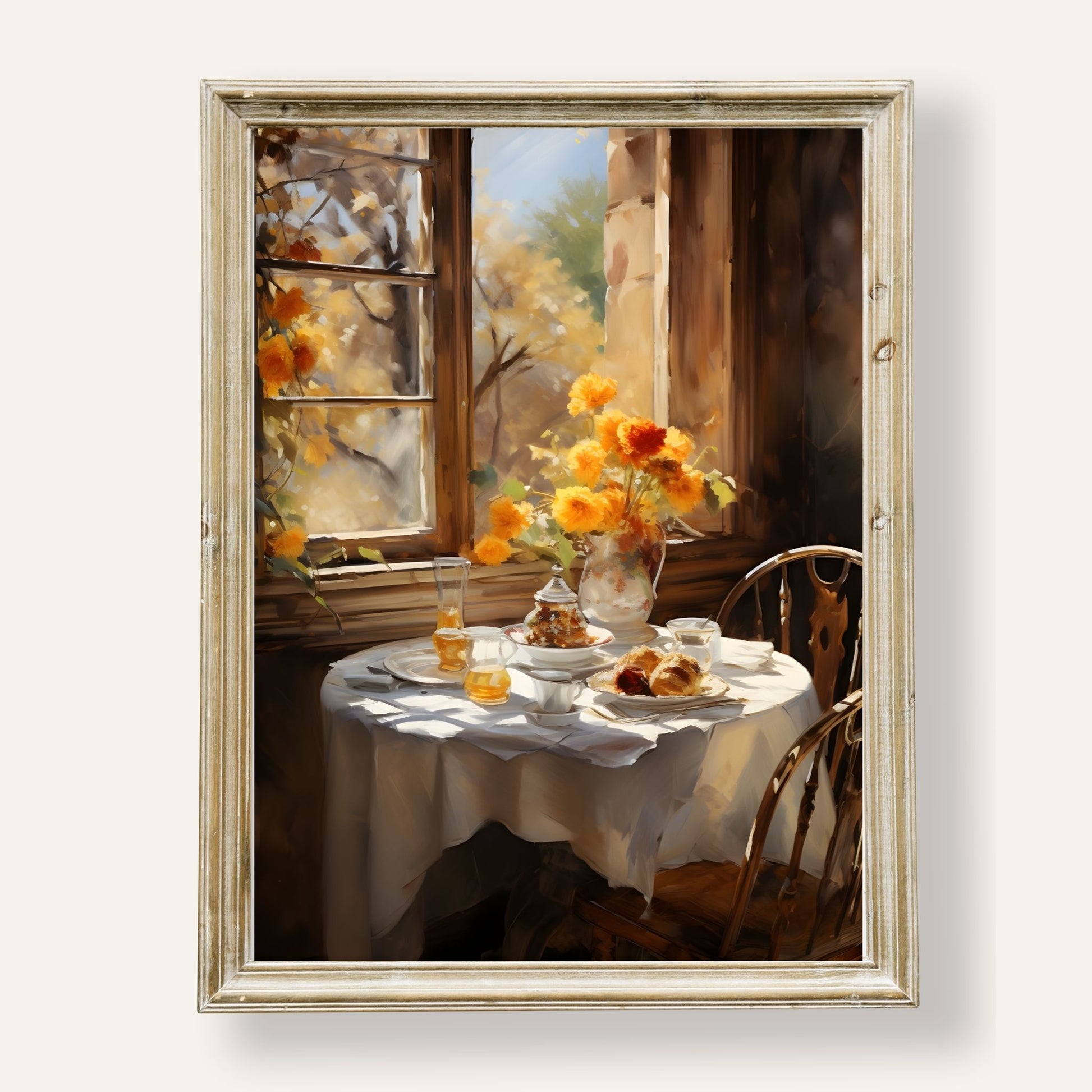 Cosy autumn breakfast by the window with warm light and seasonal charm