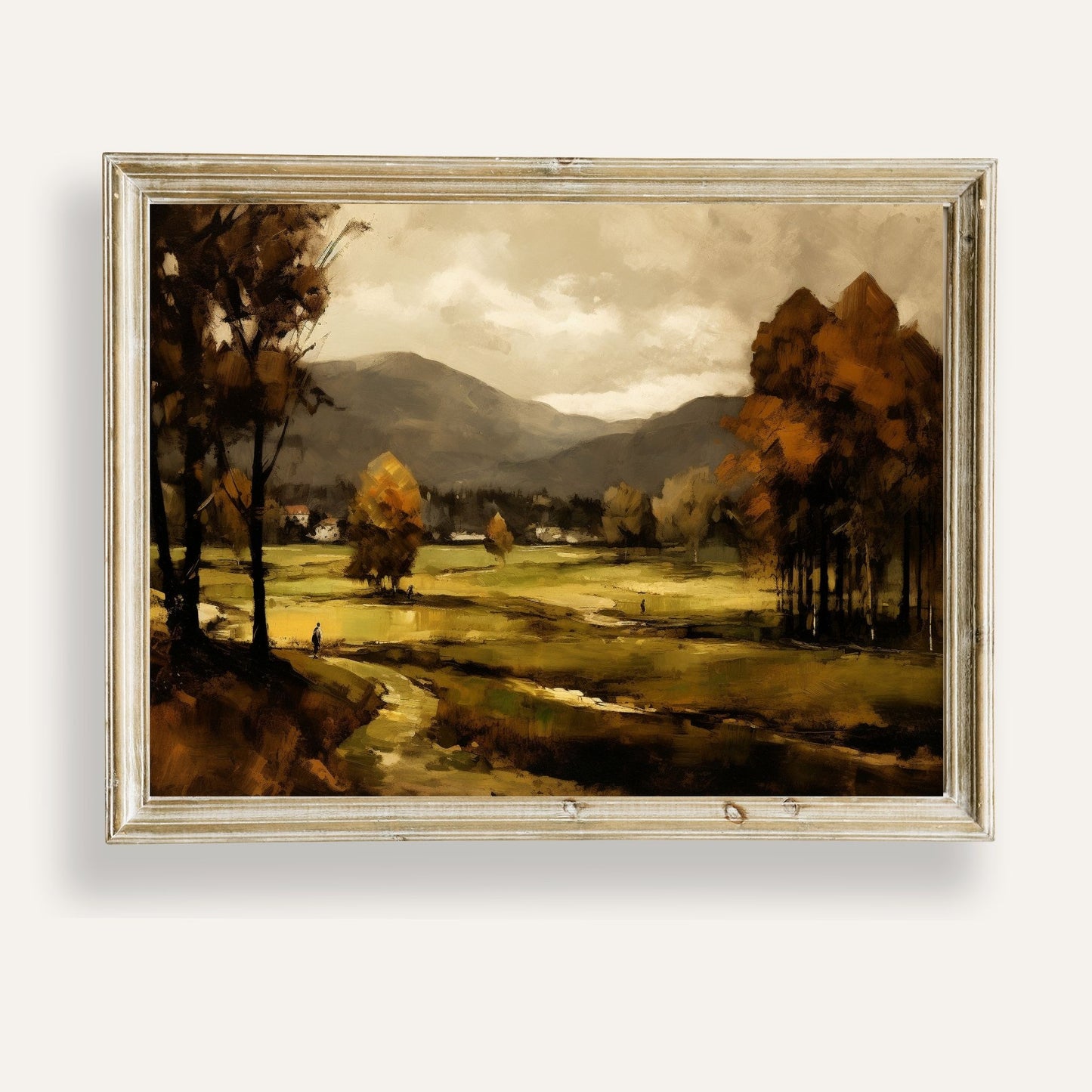 Blissful autumn landscape with golden trees and soft rolling hills