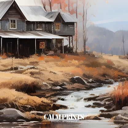 Streamside autumn retreat captured in a soft and peaceful composition