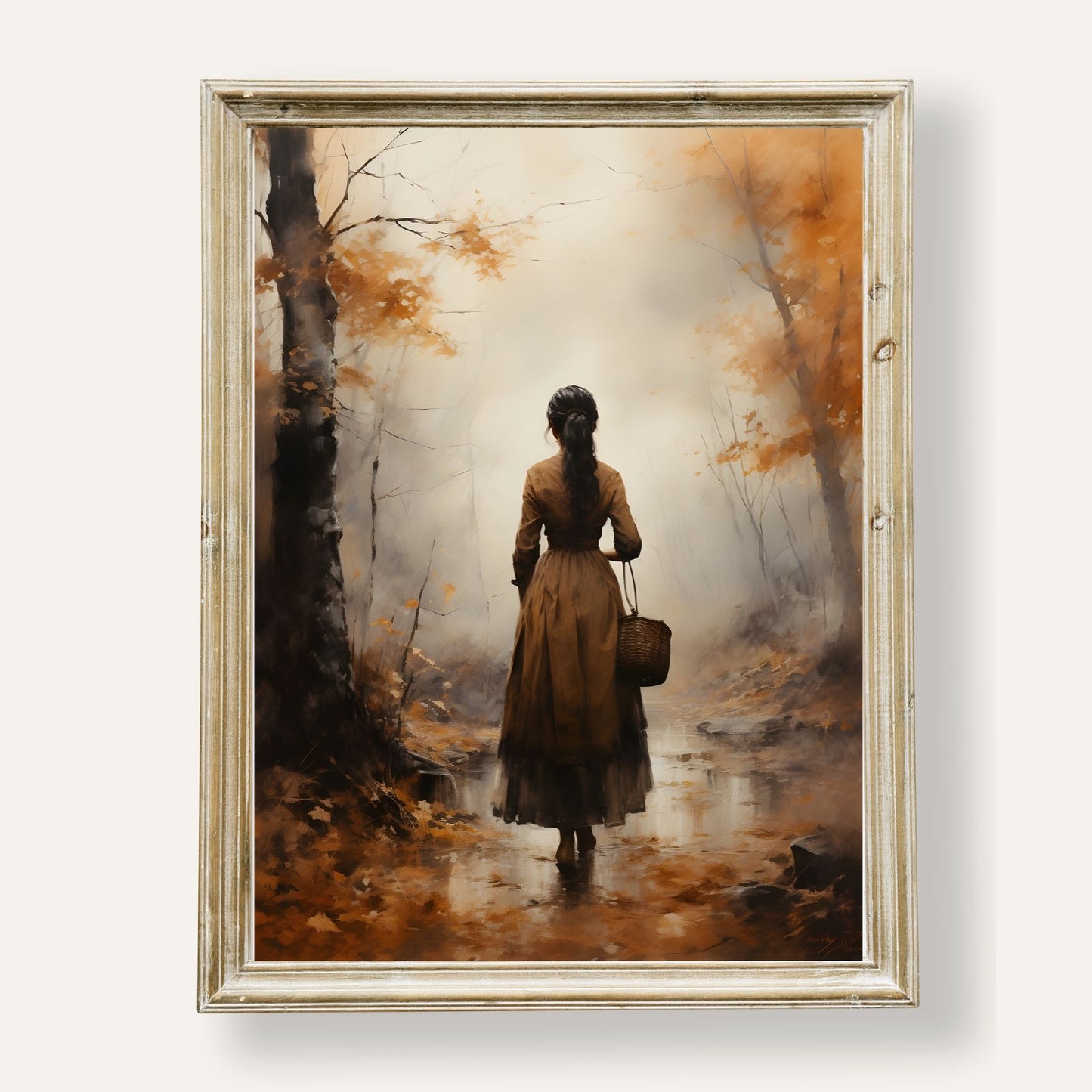 Misty forest path with autumn leaves and the quiet charm of a morning stroll