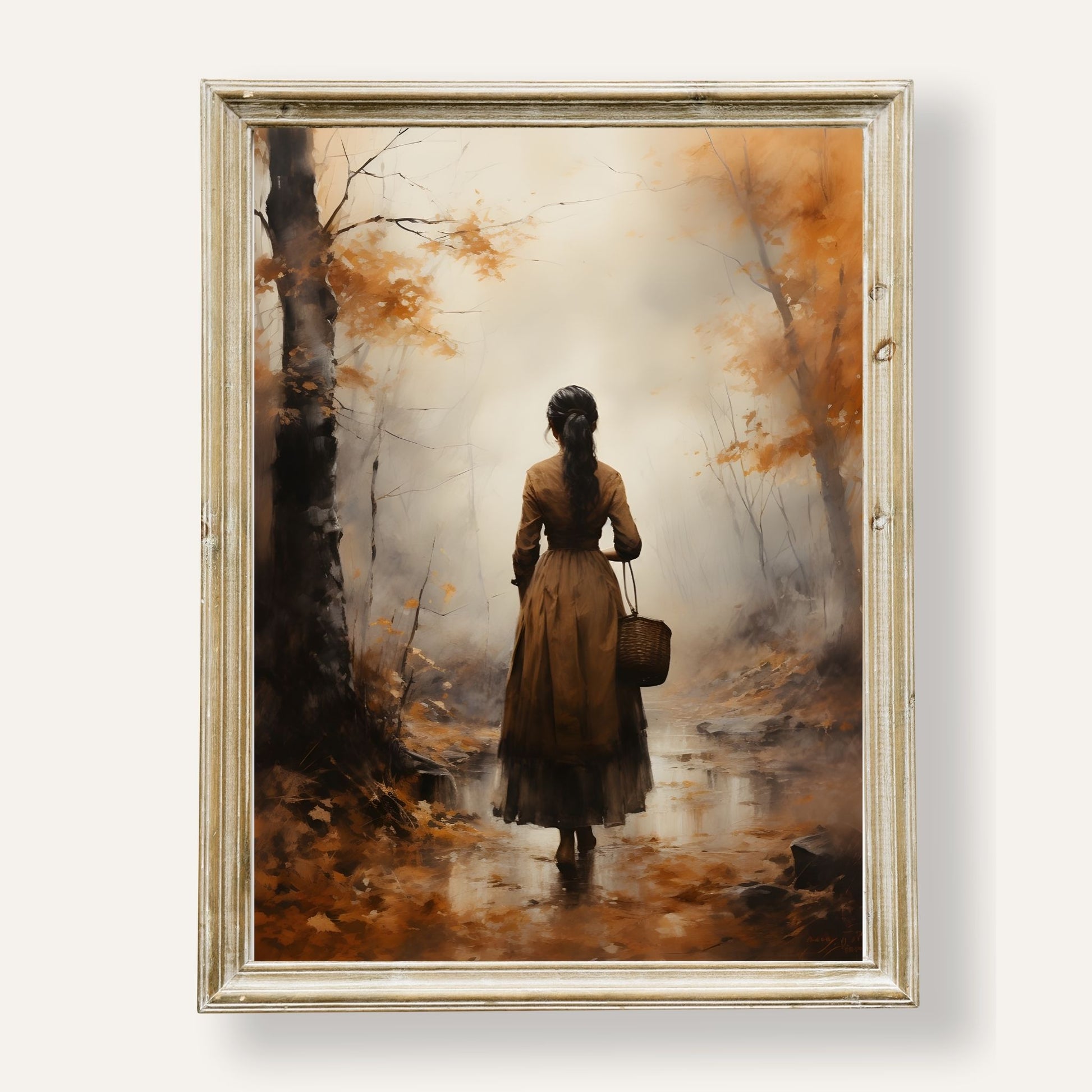 Misty forest path with autumn leaves and the quiet charm of a morning stroll