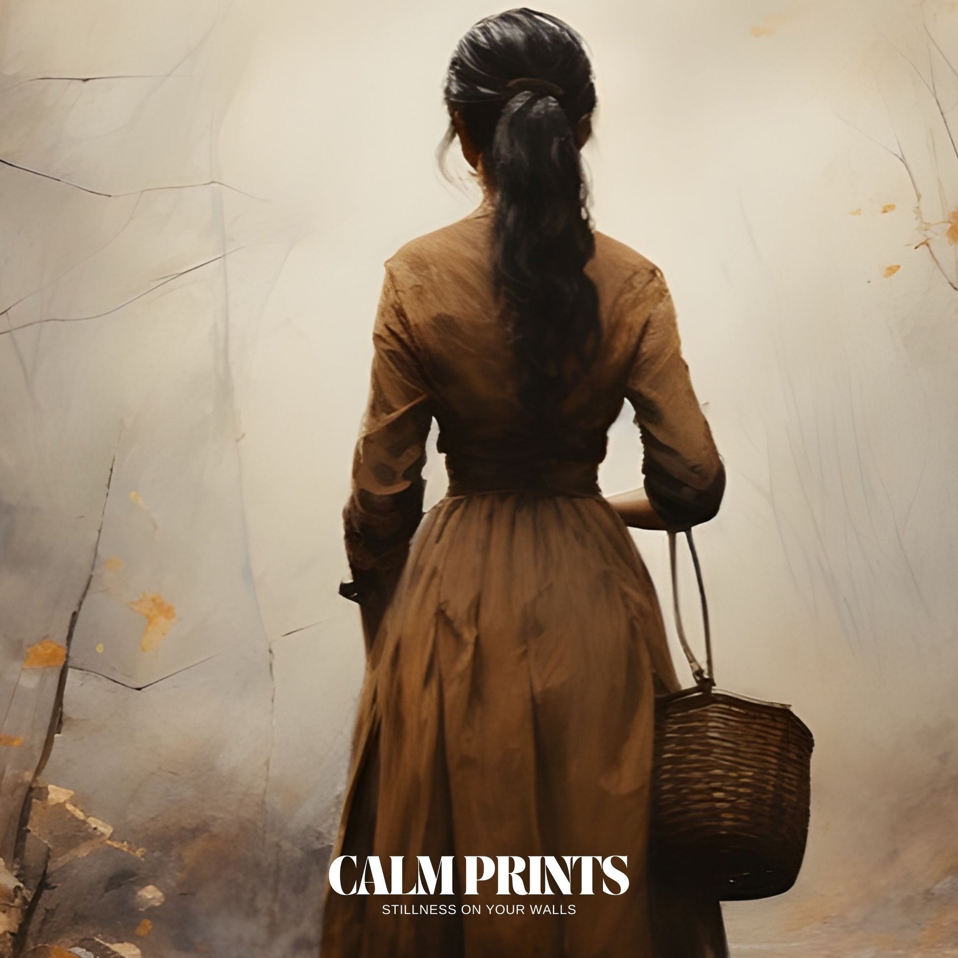 Foggy woodland walk during autumn with soft light and golden tones