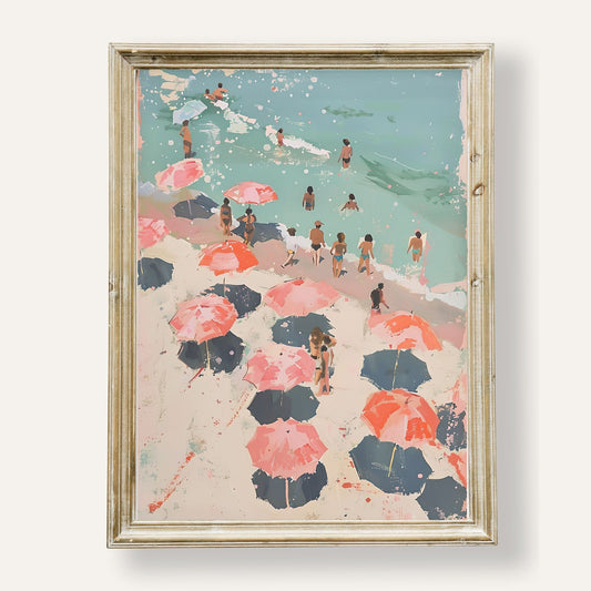 Blissful beach day scene with golden sand, soft waves, and clear skies