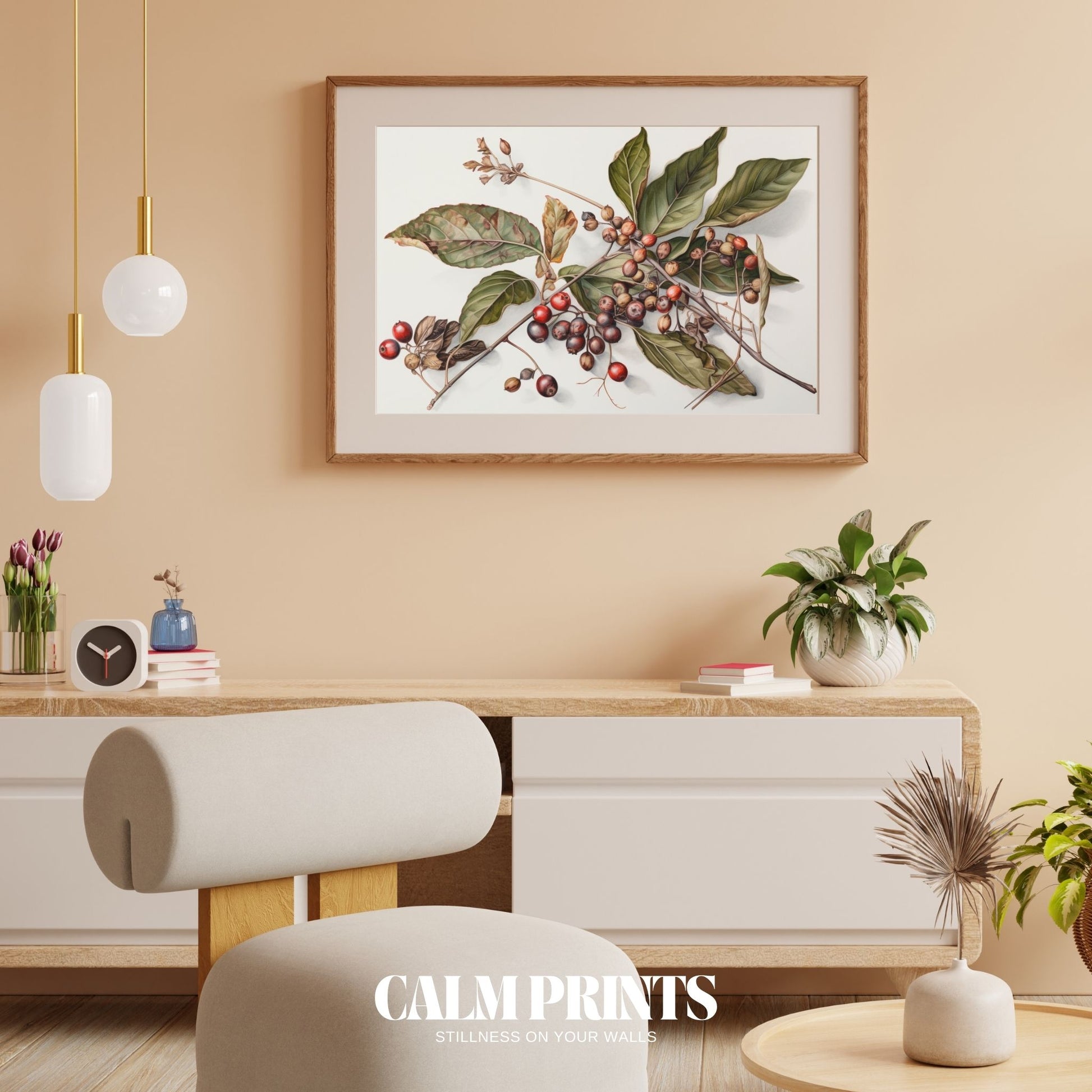 Botanical artwork of berry branches drawn with natural accuracy
