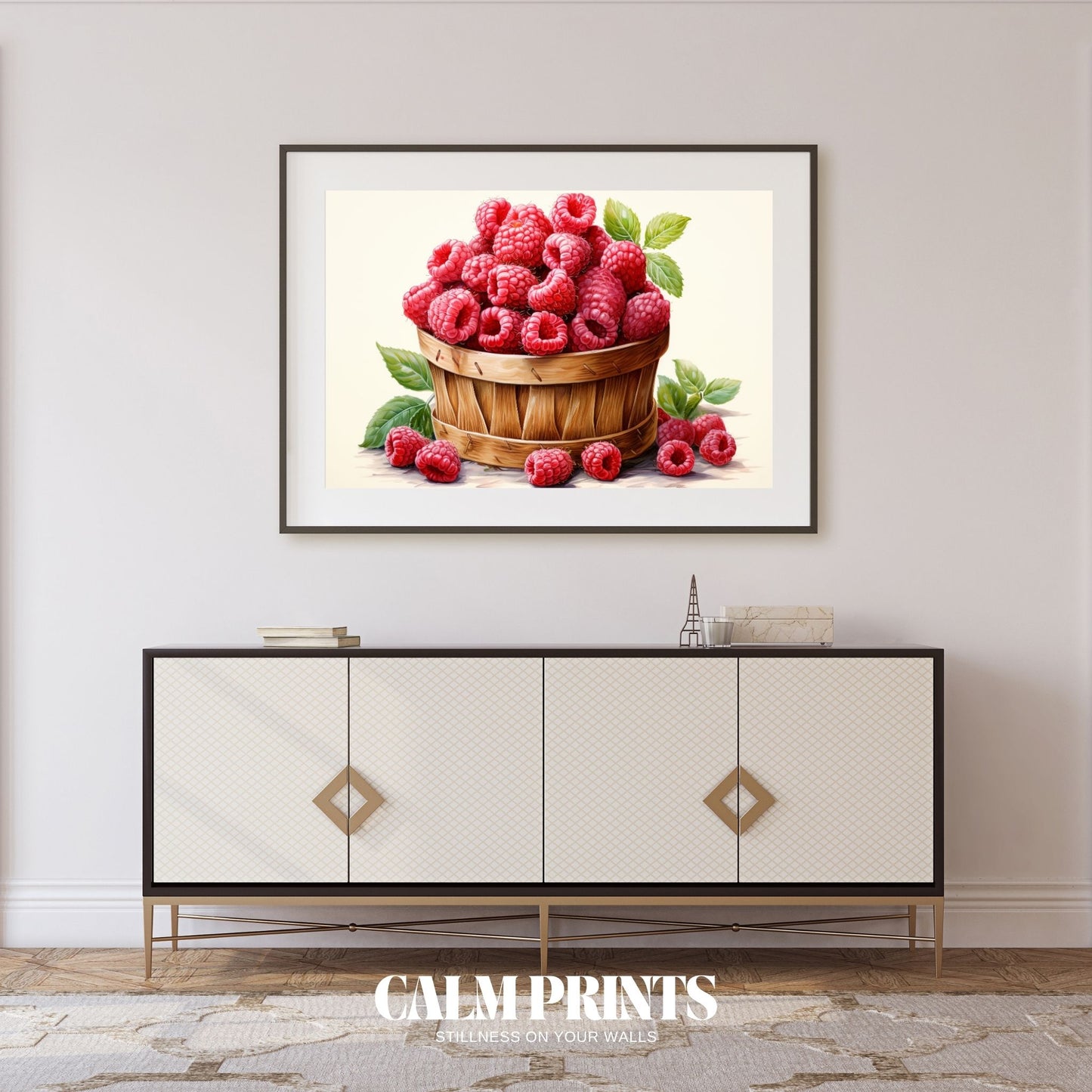 Poster capturing the beauty of a fresh raspberry harvest in natural light