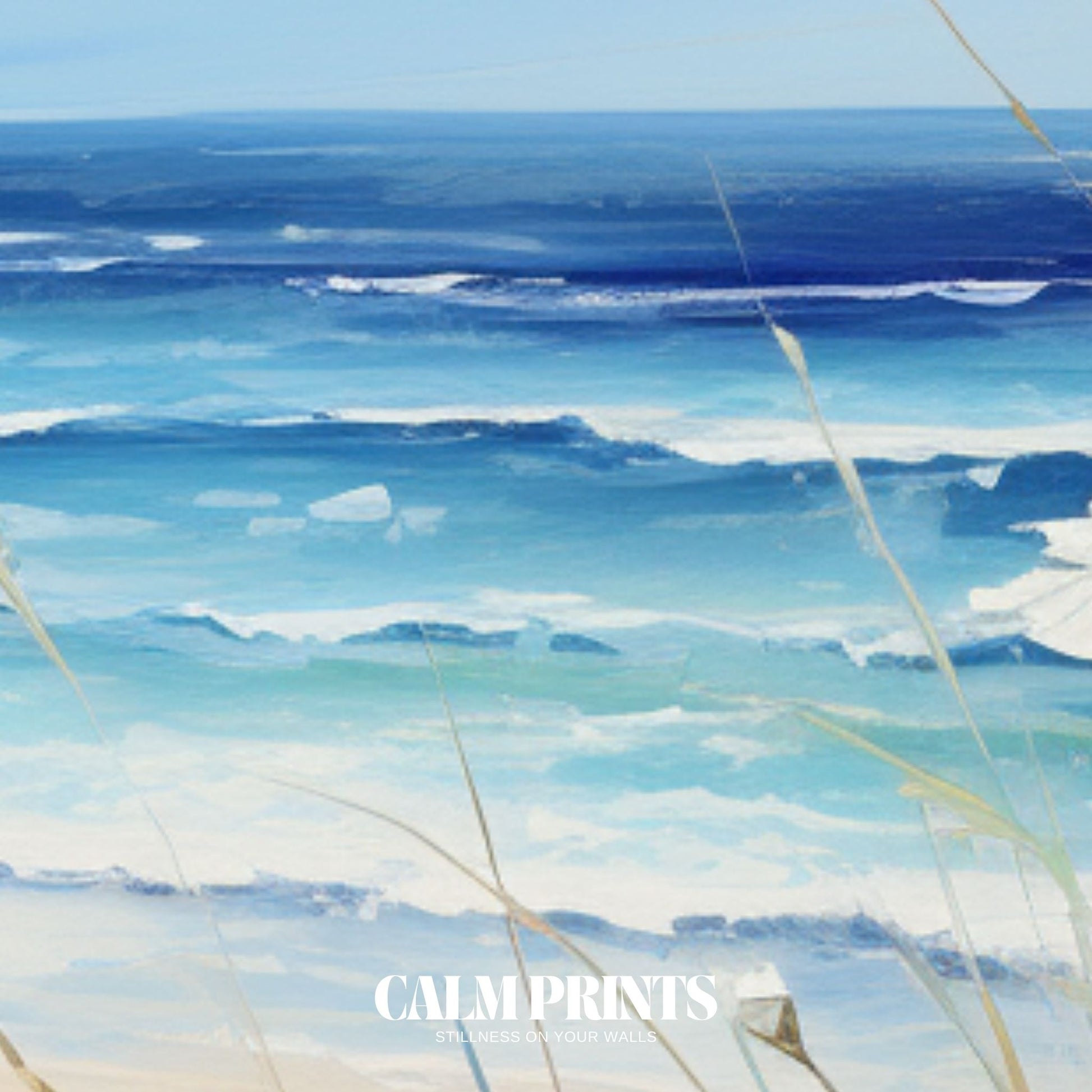 Wall art of blooming white flowers nestled along a coastal paradise
