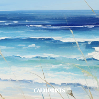 Wall art of blooming white flowers nestled along a coastal paradise
