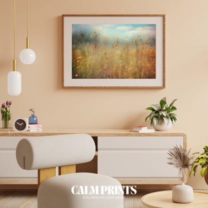 Soft-focus landscape of a blooming field filled with vibrant florals
