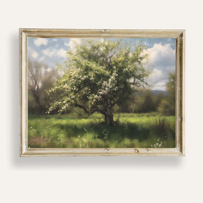 Blossoming tree in a vibrant spring landscape filled with warmth and renewal