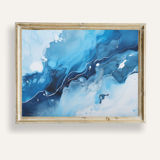 Fluid art poster of blue abstract waves flowing in graceful harmony
