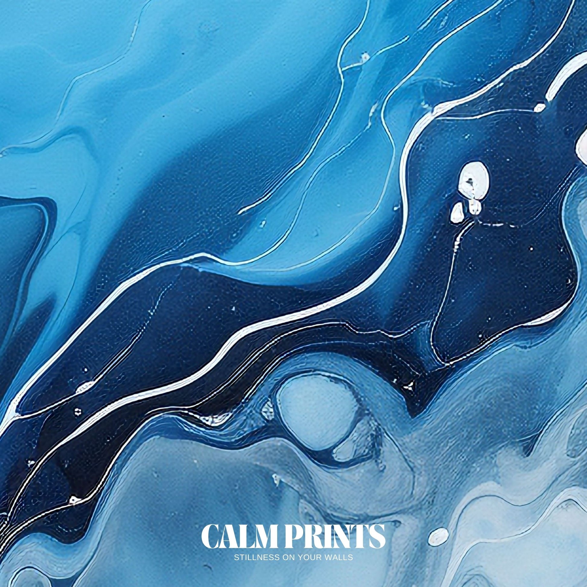 Acrylic fluid art poster of abstract blue waves in dynamic motion
