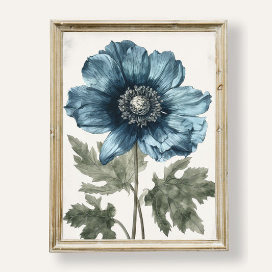 Delicate illustration of a blue flower in elegant hand-drawn style
