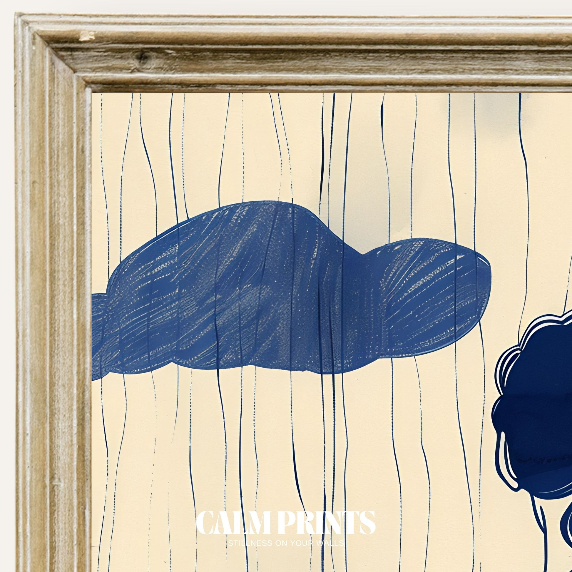 Art print of a solitary blue profile expressing calm introspection
