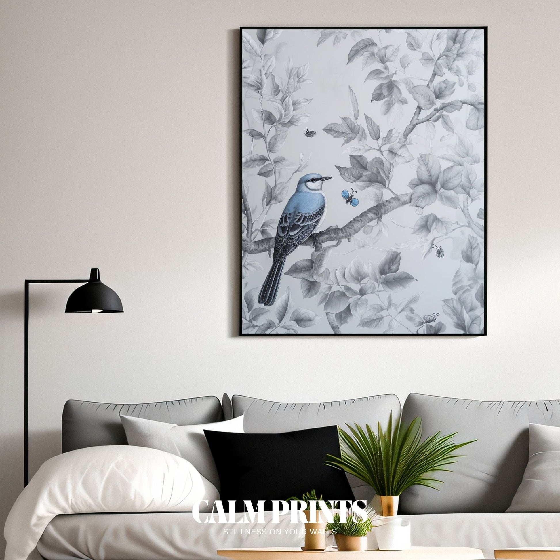 A sweet bluebird hidden among leaves in a peaceful woodland scene
