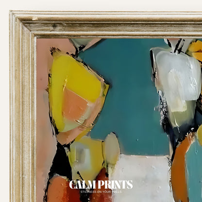 Art print of abstract human figures in bold and vibrant colours