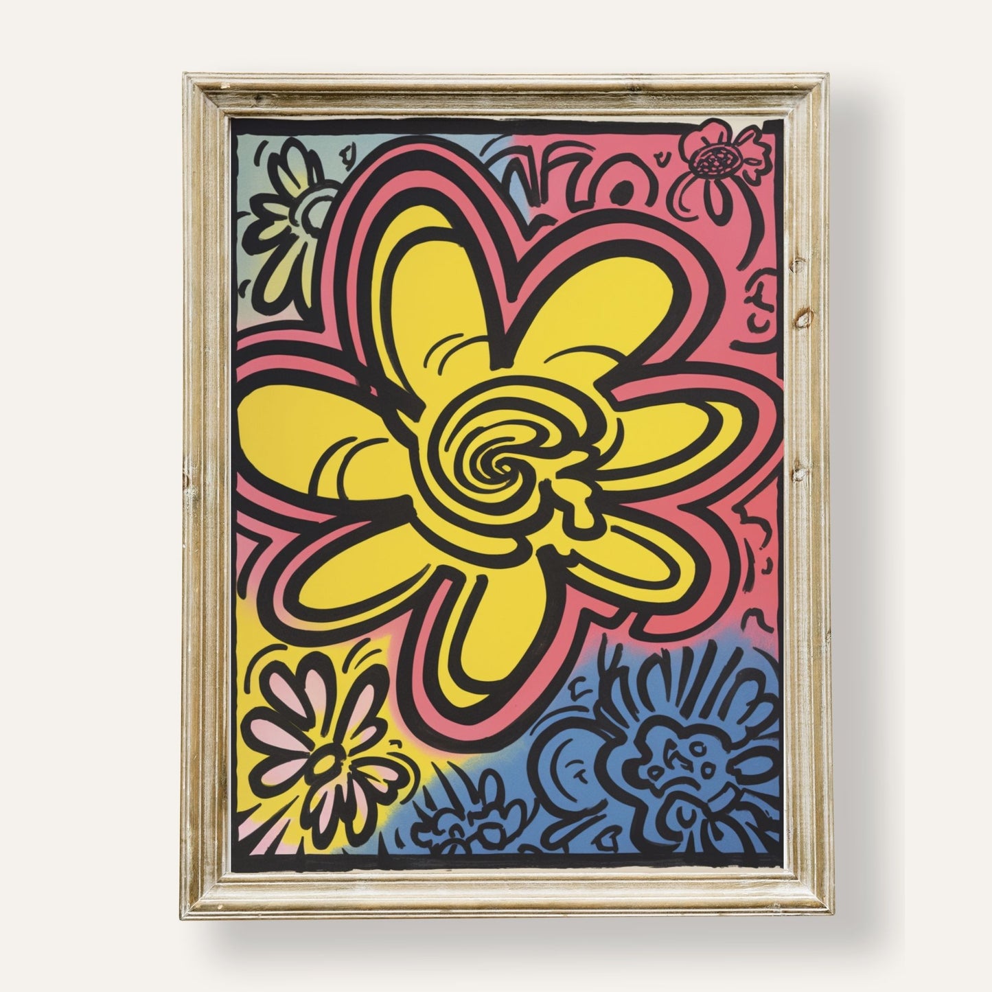 Bold floral pop art poster bursting with vibrant colours and graphic charm
