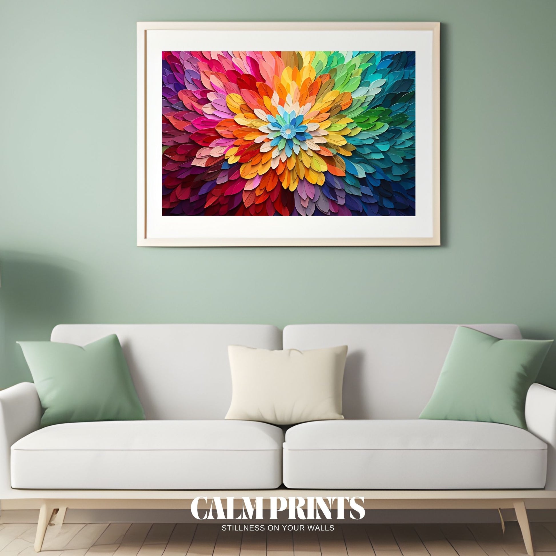 Bold artwork showing petals in motion with expressive colour flow

