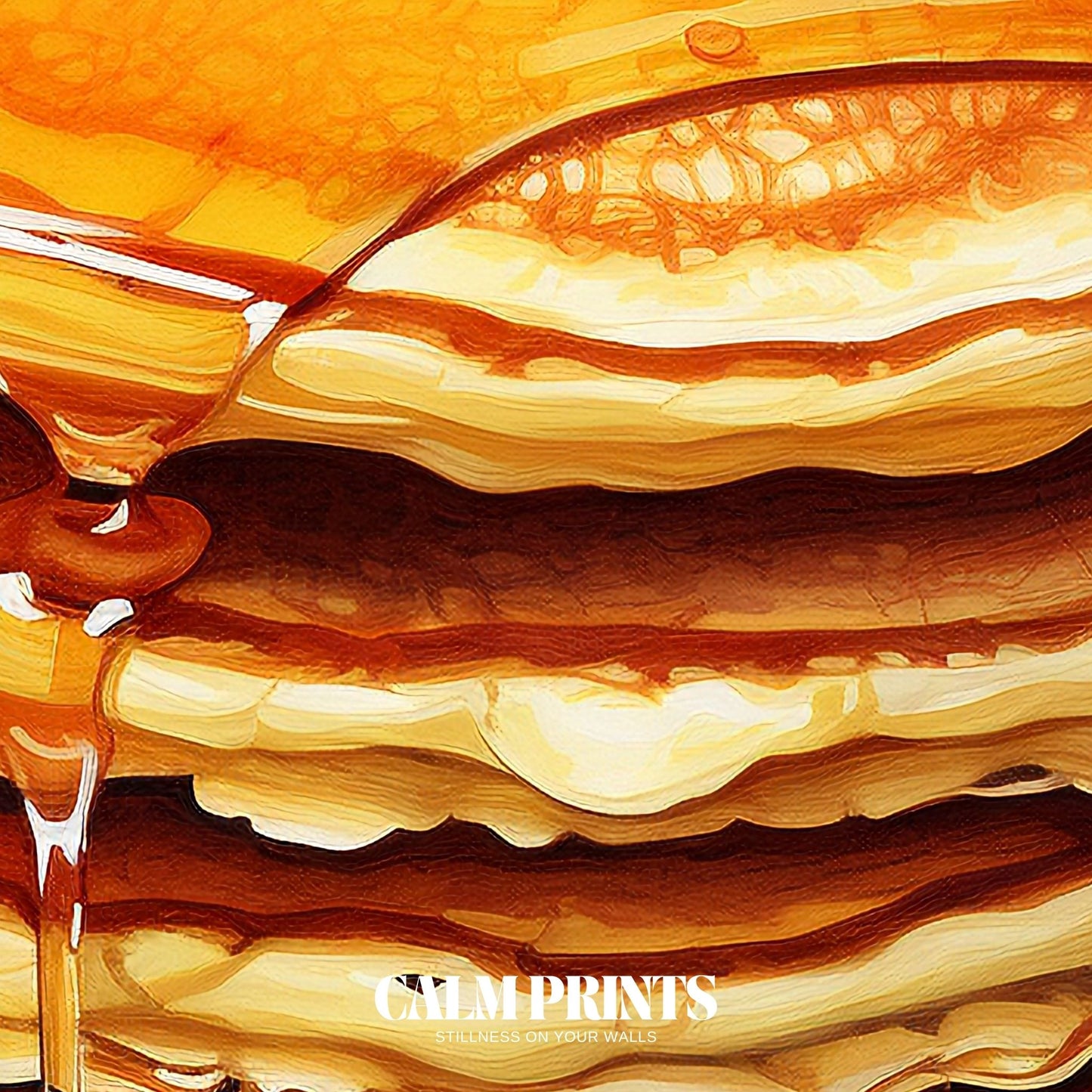 Comfort food scene with a steaming pancake stack and amber syrup drizzle
