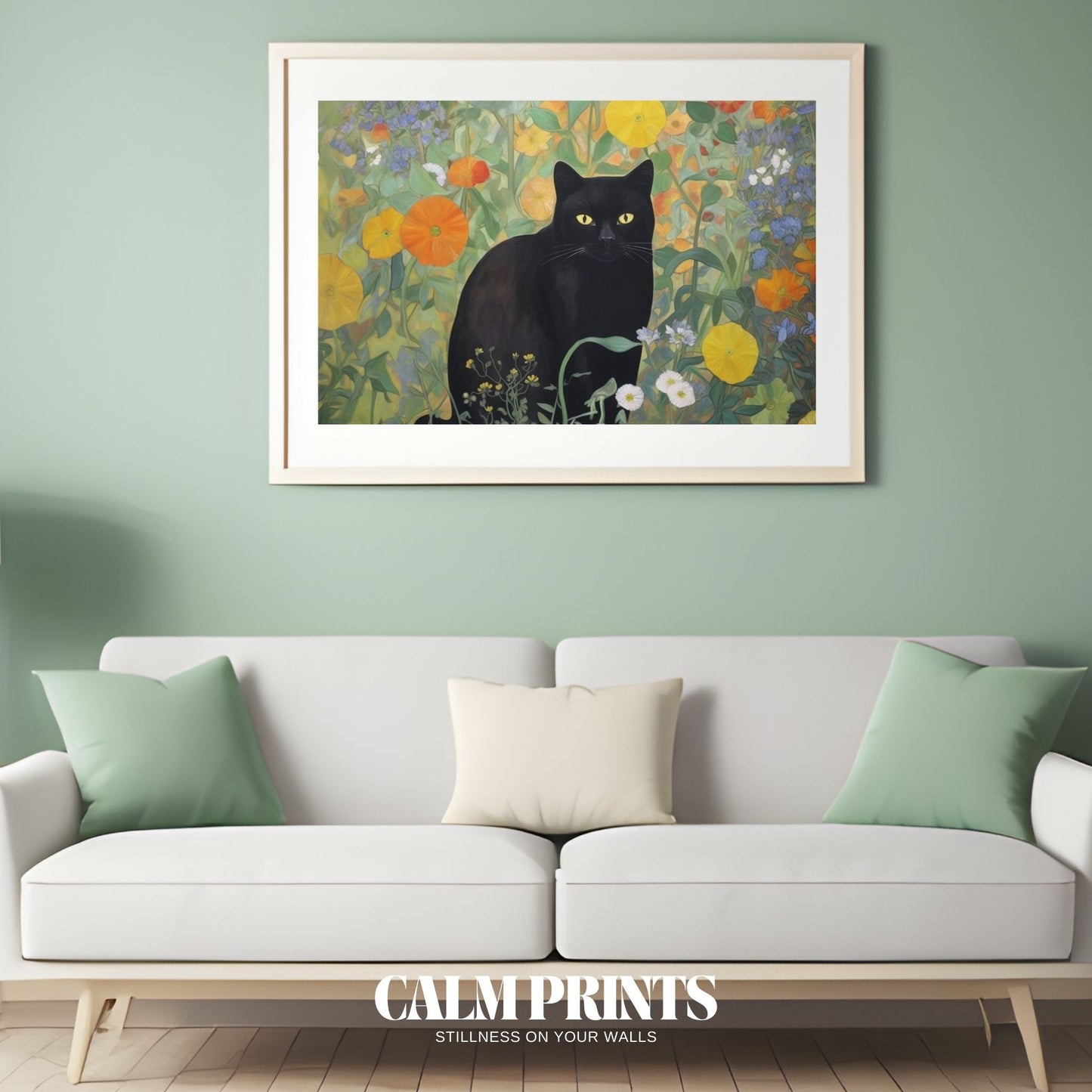 A bright garden hideaway where a black cat peeks through petals