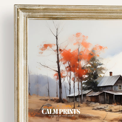 Charming cabin by a quiet stream surrounded by golden autumn trees